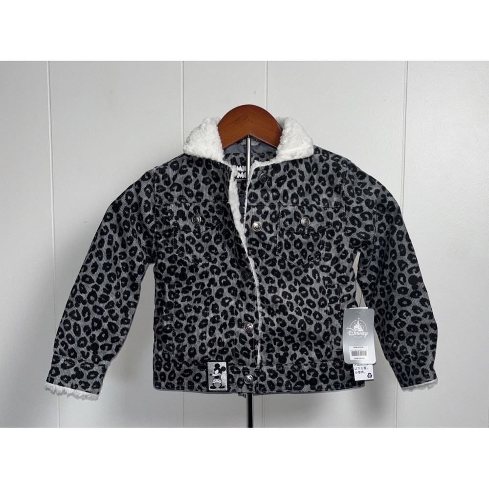 Disney New Mickey Mouse Girls Grayscale Leopard Print Corduroy Jacket 4